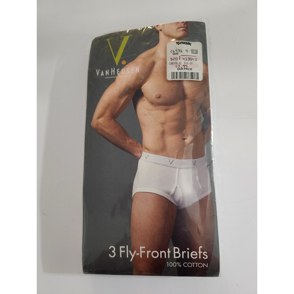 Van Heusen Fly-Front Briefs White 3-Pack Cotton Vintage Small 28-30